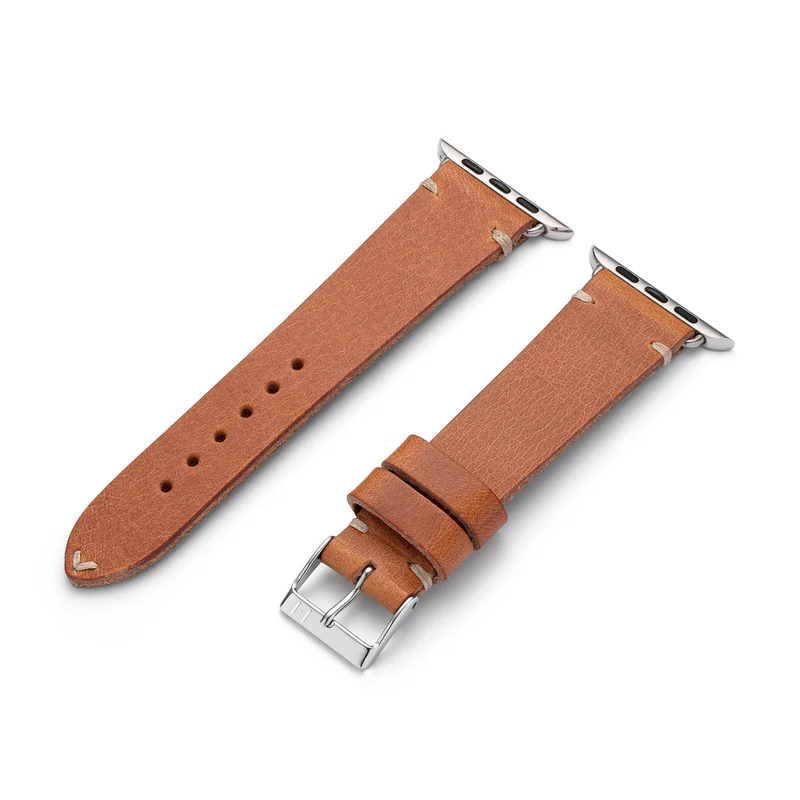 Apple Watch 1-9 Lederarmband aus Vintageleder "ST. PAULI" (Rindsleder) – Cognac
