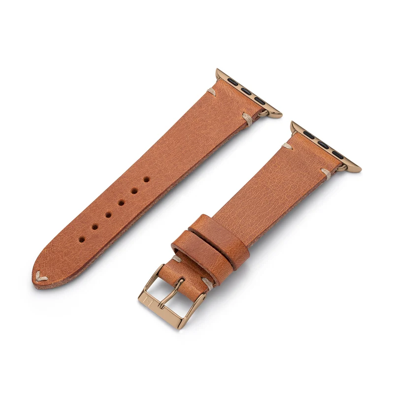 Apple Watch 1-9 Lederarmband aus Vintageleder "ST. PAULI" (Rindsleder) – Cognac