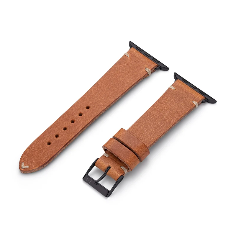 Apple Watch 1-9 Lederarmband aus Vintageleder "ST. PAULI" (Rindsleder) – Cognac