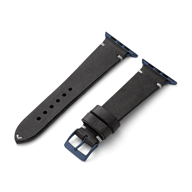 Apple Watch 1-9 Lederarmband aus Vintageleder "ST. PAULI" (Rindsleder) – Schwarz