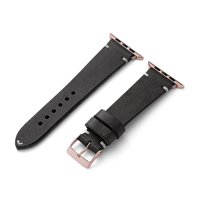 Apple Watch 1-9 Lederarmband aus Vintageleder "ST. PAULI" (Rindsleder) – Schwarz