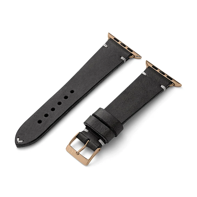 Apple Watch 1-9 Lederarmband aus Vintageleder "ST. PAULI" (Rindsleder) – Schwarz