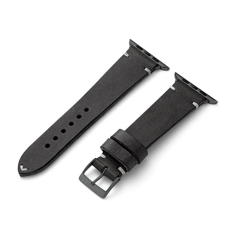 Apple Watch 1-9 Lederarmband aus Vintageleder "ST. PAULI" (Rindsleder) – Schwarz