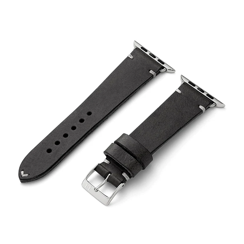 Apple Watch 1-9 Lederarmband aus Vintageleder "ST. PAULI" (Rindsleder) – Schwarz