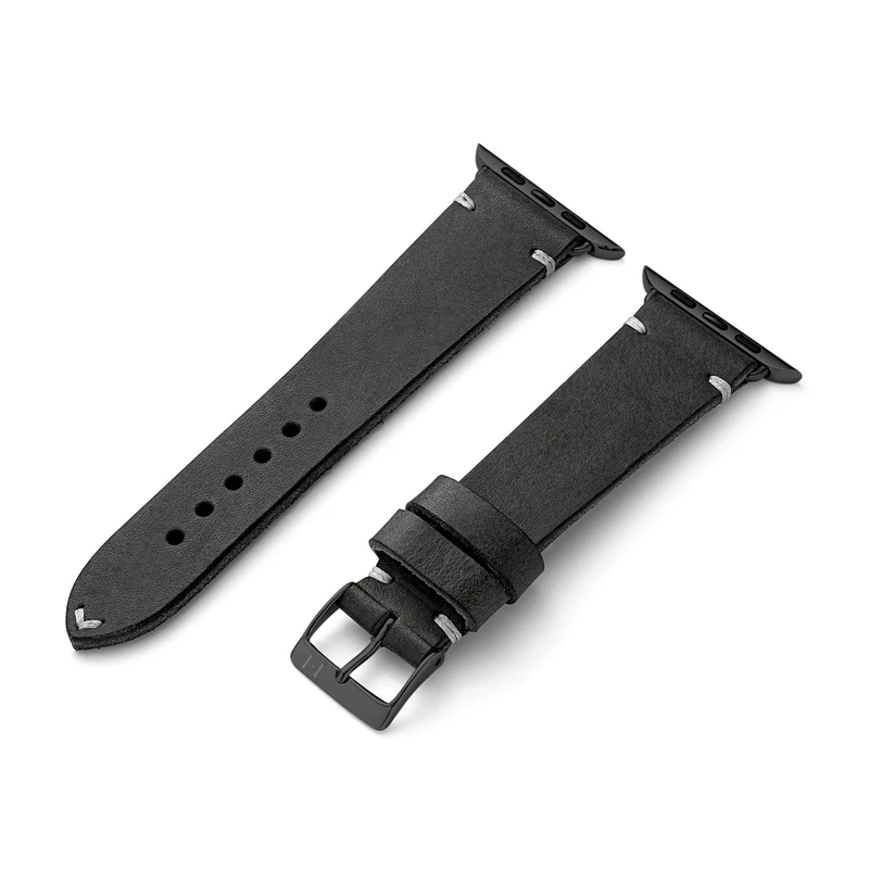 Apple Watch 1-9 Lederarmband aus Vintageleder "ST. PAULI" (Rindsleder) – Schwarz