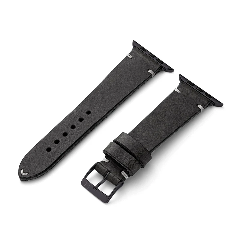 Apple Watch 1-9 Lederarmband aus Vintageleder "ST. PAULI" (Rindsleder) – Schwarz