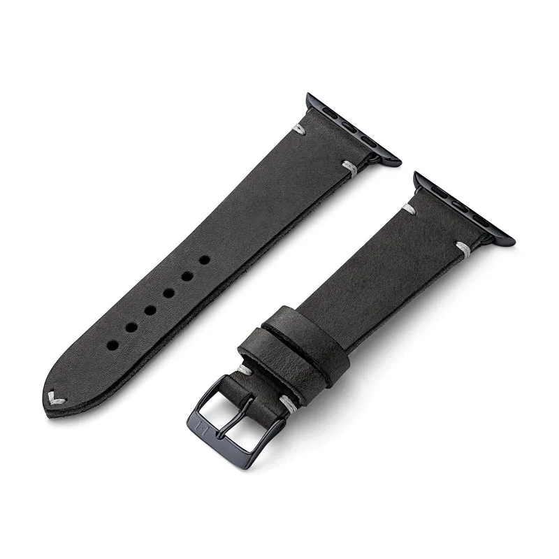 Apple Watch 1-9 Lederarmband aus Vintageleder "ST. PAULI" (Rindsleder) – Schwarz