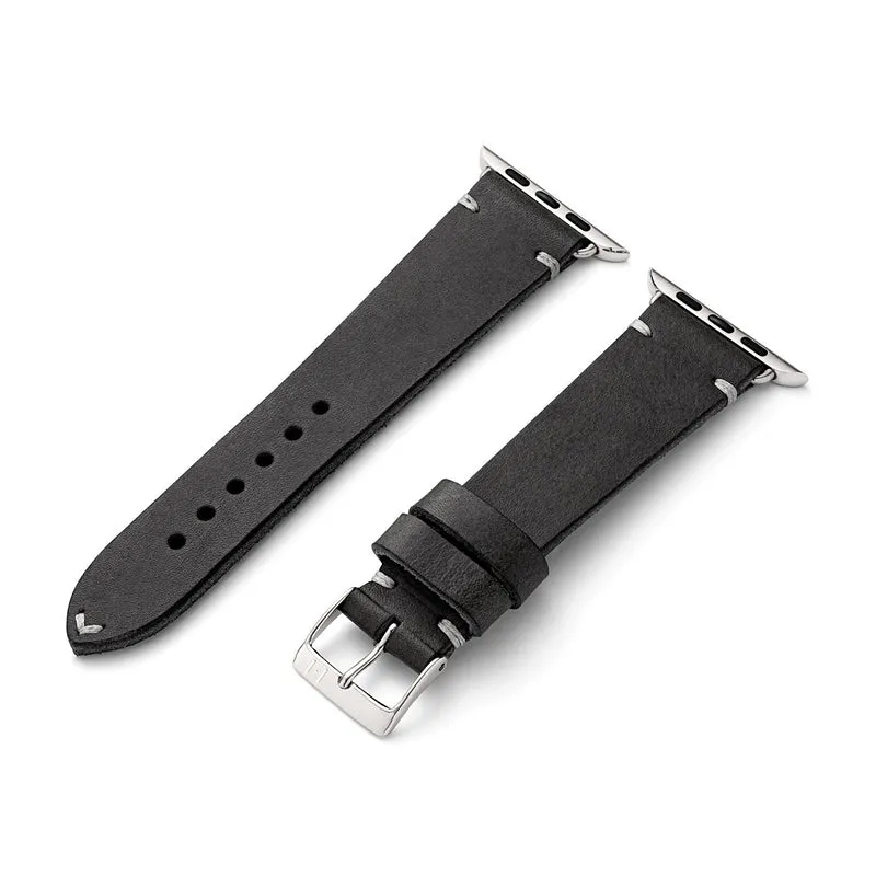 Apple Watch 1-9 Lederarmband aus Vintageleder "ST. PAULI" (Rindsleder) – Schwarz