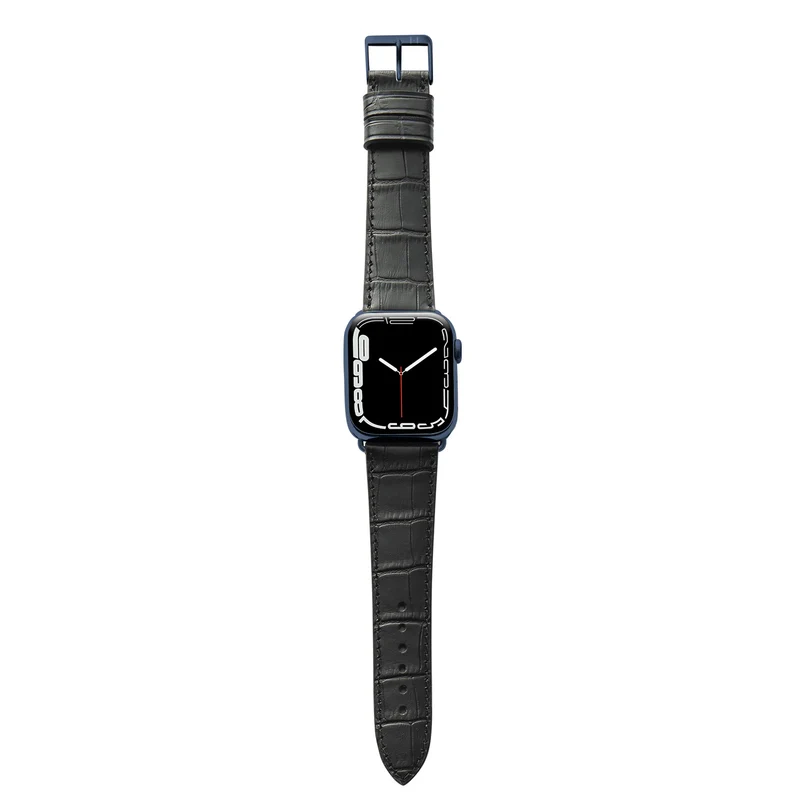 Apple Watch 1-9 Armband mit Kroko-Prägung "ROTHENBAUM" (Alligatornarbung auf Rindsleder) – Schwarz