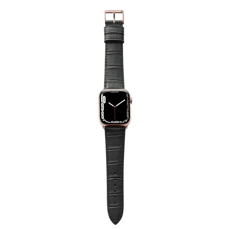 Apple Watch 1-9 Armband mit Kroko-Prägung "ROTHENBAUM" (Alligatornarbung auf Rindsleder) – Schwarz