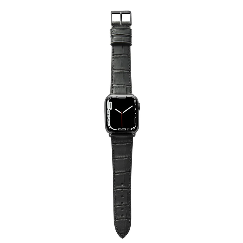 Apple Watch 1-9 Armband mit Kroko-Prägung "ROTHENBAUM" (Alligatornarbung auf Rindsleder) – Schwarz