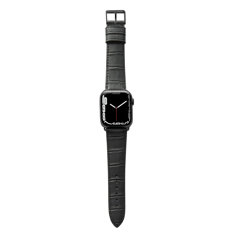 Apple Watch 1-9 Armband mit Kroko-Prägung "ROTHENBAUM" (Alligatornarbung auf Rindsleder) – Schwarz