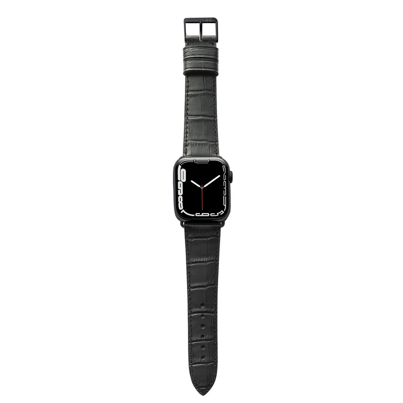 Apple Watch 1-9 Armband mit Kroko-Prägung "ROTHENBAUM" (Alligatornarbung auf Rindsleder) – Schwarz