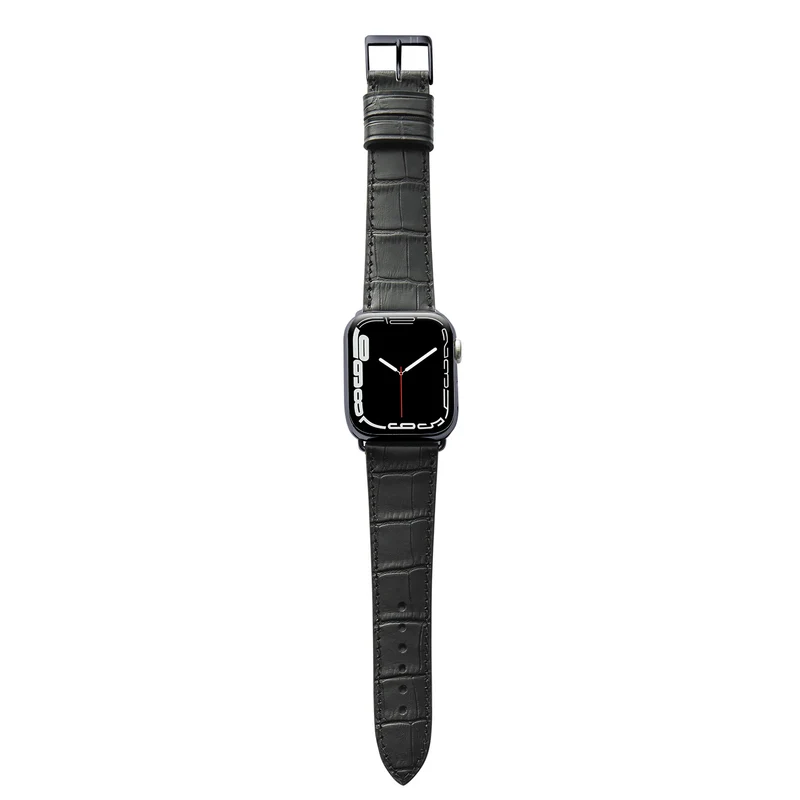 Apple Watch 1-9 Armband mit Kroko-Prägung "ROTHENBAUM" (Alligatornarbung auf Rindsleder) – Schwarz