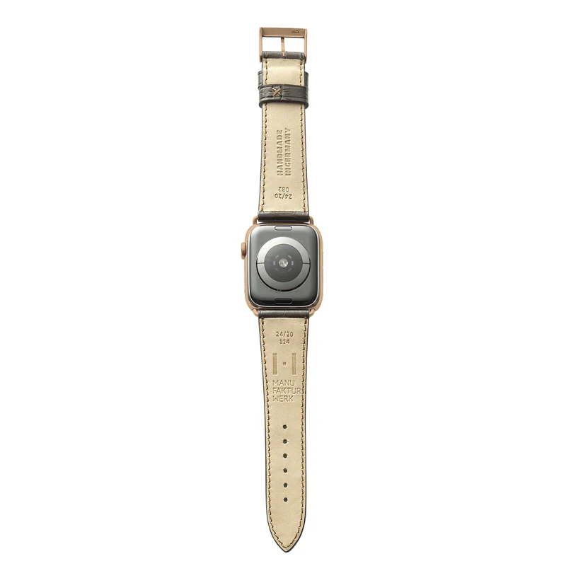 Apple Watch 1-9 Armband mit Kroko-Prägung "ROTHENBAUM" (Alligatornarbung auf Rindsleder) – Mokka