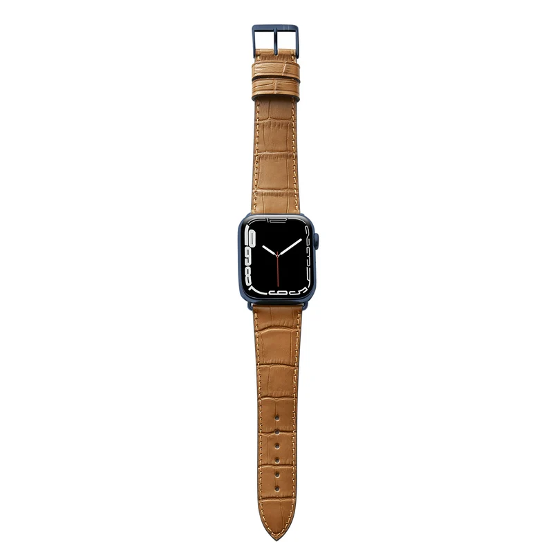 Apple Watch 1-9 Armband mit Kroko-Prägung "ROTHENBAUM" (Alligatornarbung auf Rindsleder) – Cognac