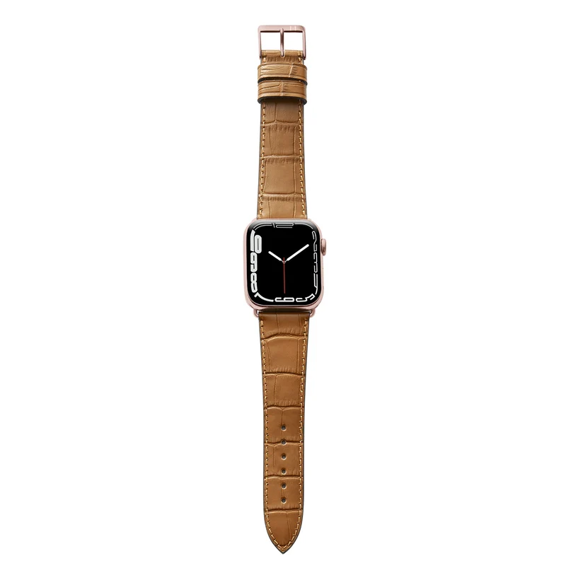 Apple Watch 1-9 Armband mit Kroko-Prägung "ROTHENBAUM" (Alligatornarbung auf Rindsleder) – Cognac