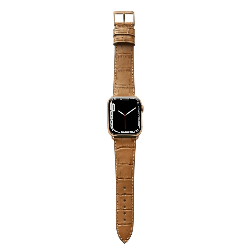 Apple Watch 1-9 Armband mit Kroko-Prägung "ROTHENBAUM" (Alligatornarbung auf Rindsleder) – Cognac