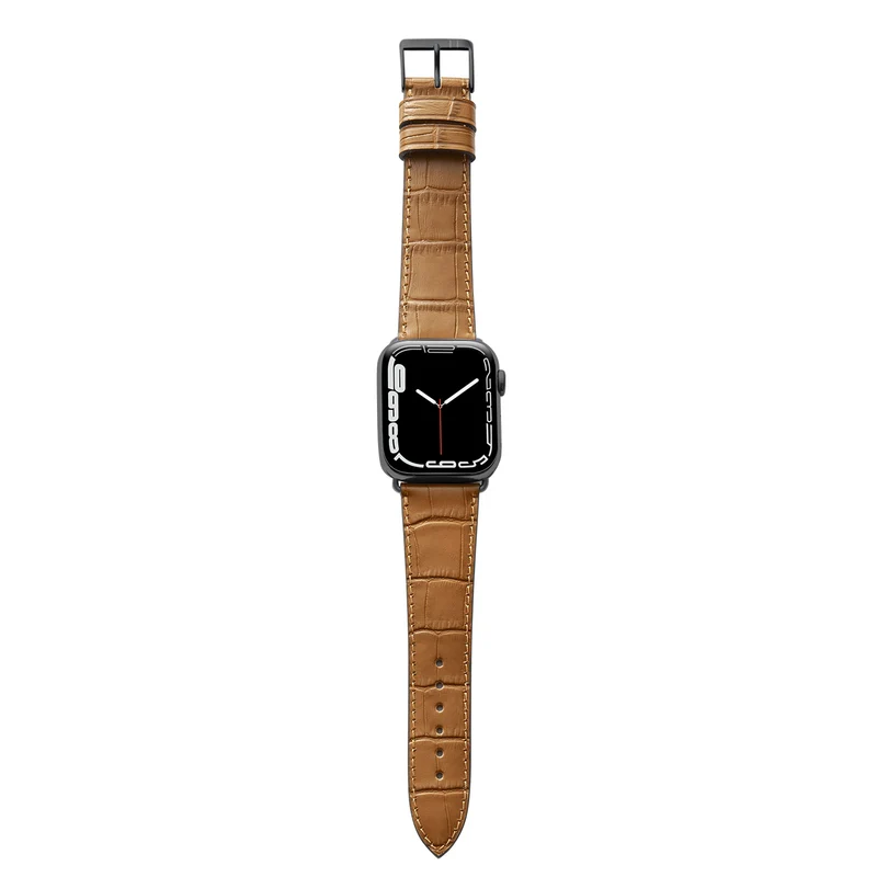 Apple Watch 1-9 Armband mit Kroko-Prägung "ROTHENBAUM" (Alligatornarbung auf Rindsleder) – Cognac