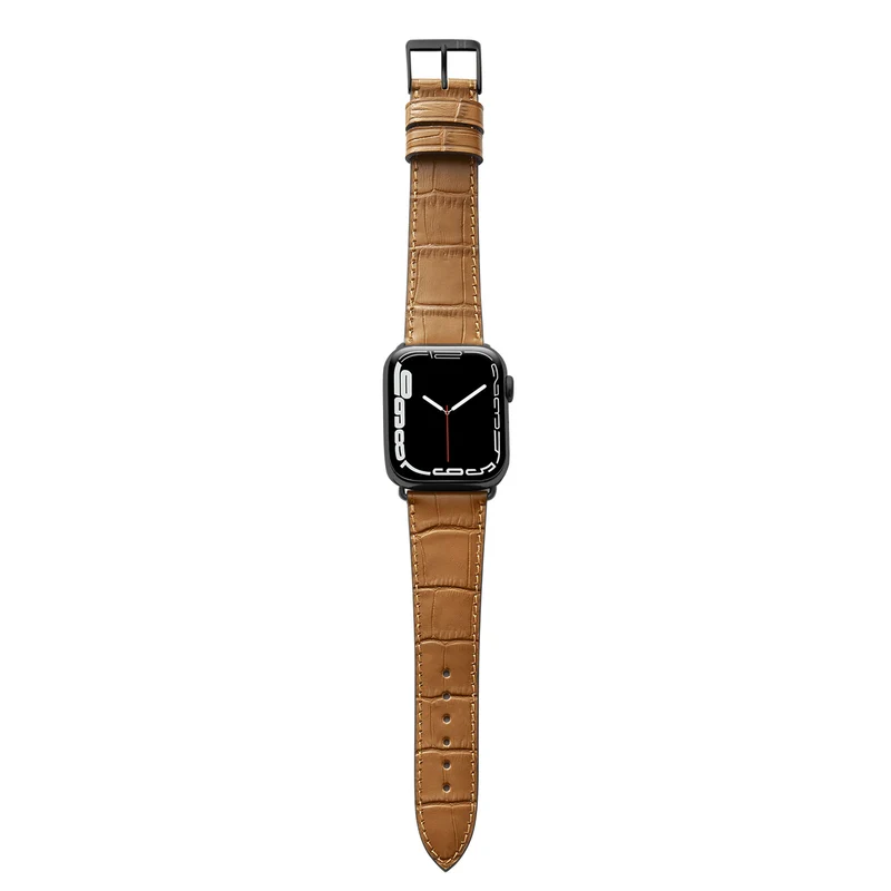 Apple Watch 1-9 Armband mit Kroko-Prägung "ROTHENBAUM" (Alligatornarbung auf Rindsleder) – Cognac