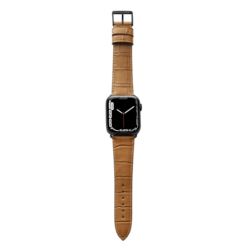 Apple Watch 1-9 Armband mit Kroko-Prägung "ROTHENBAUM" (Alligatornarbung auf Rindsleder) – Cognac
