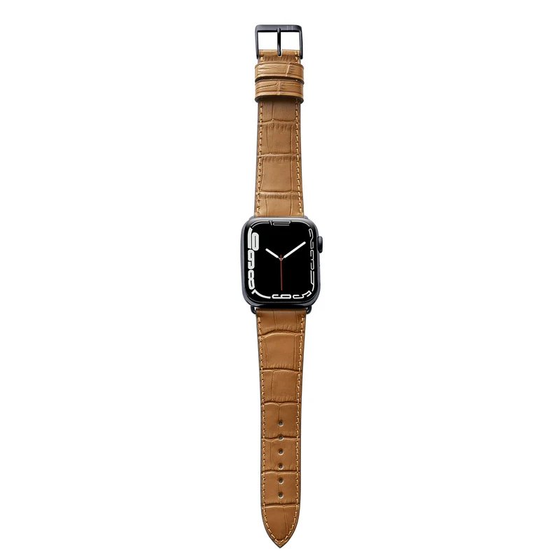 Apple Watch 1-9 Armband mit Kroko-Prägung "ROTHENBAUM" (Alligatornarbung auf Rindsleder) – Cognac