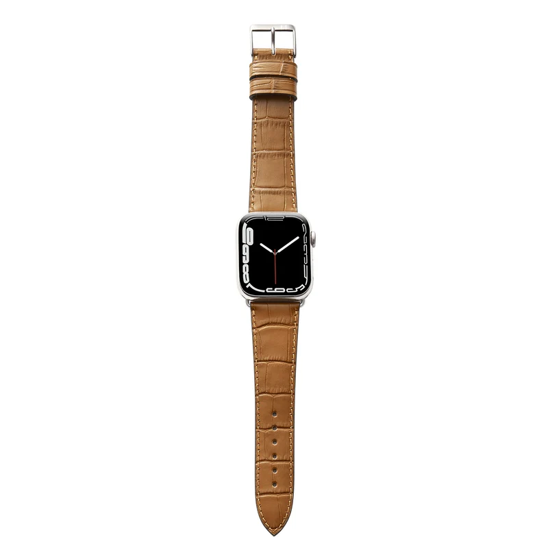 Apple Watch 1-9 Armband mit Kroko-Prägung "ROTHENBAUM" (Alligatornarbung auf Rindsleder) – Cognac