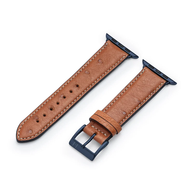 Apple Watch 1-9 Lederarmband aus Straußenleder "OBERKASSEL" – Cognac