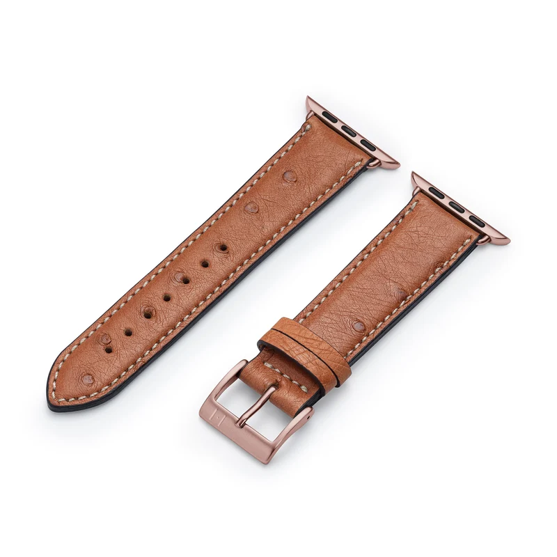 Apple Watch 1-9 Lederarmband aus Straußenleder "OBERKASSEL" – Cognac