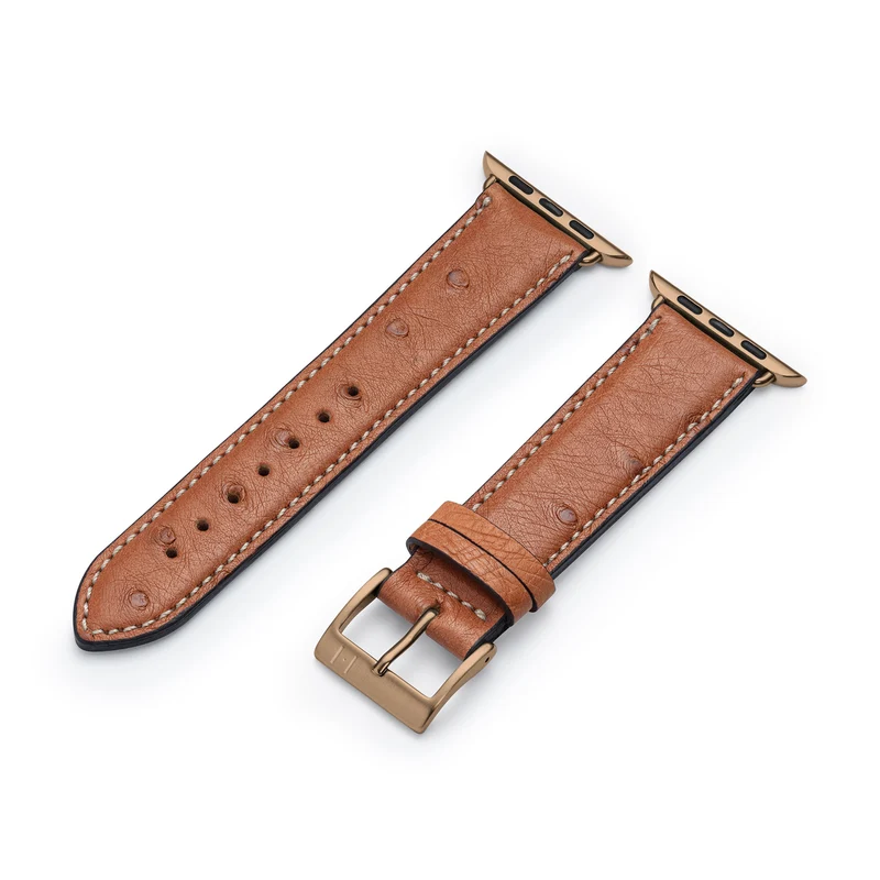 Apple Watch 1-9 Lederarmband aus Straußenleder "OBERKASSEL" – Cognac