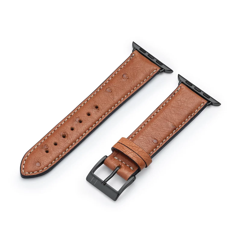 Apple Watch 1-9 Lederarmband aus Straußenleder "OBERKASSEL" – Cognac