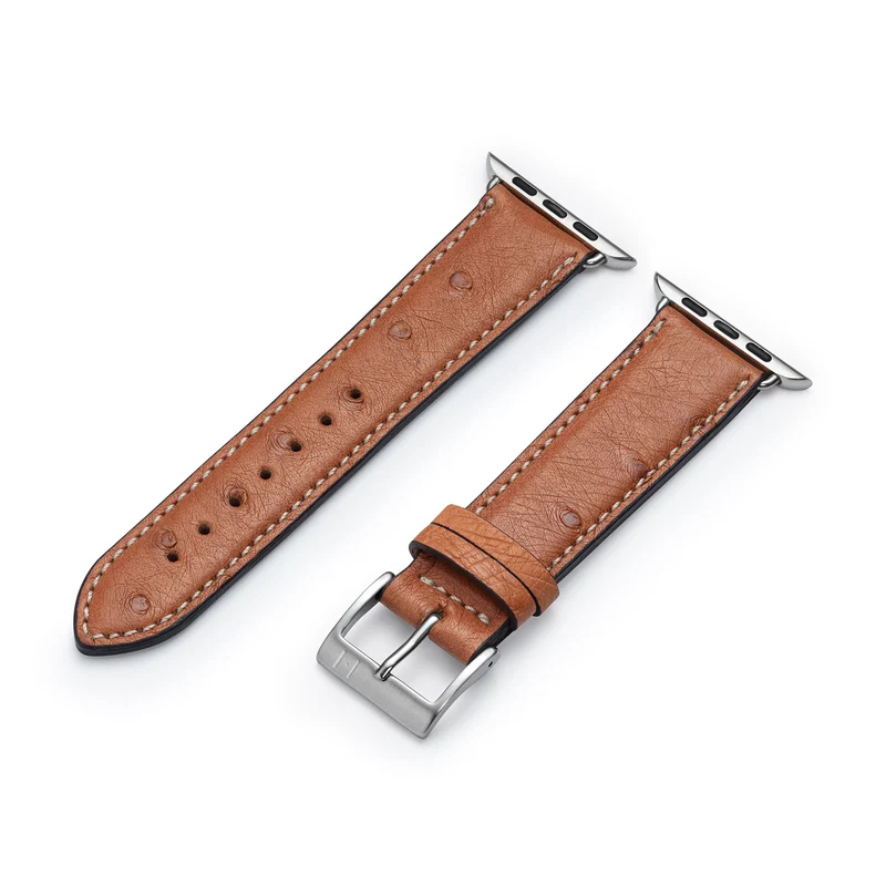 Apple Watch 1-9 Lederarmband aus Straußenleder "OBERKASSEL" – Cognac