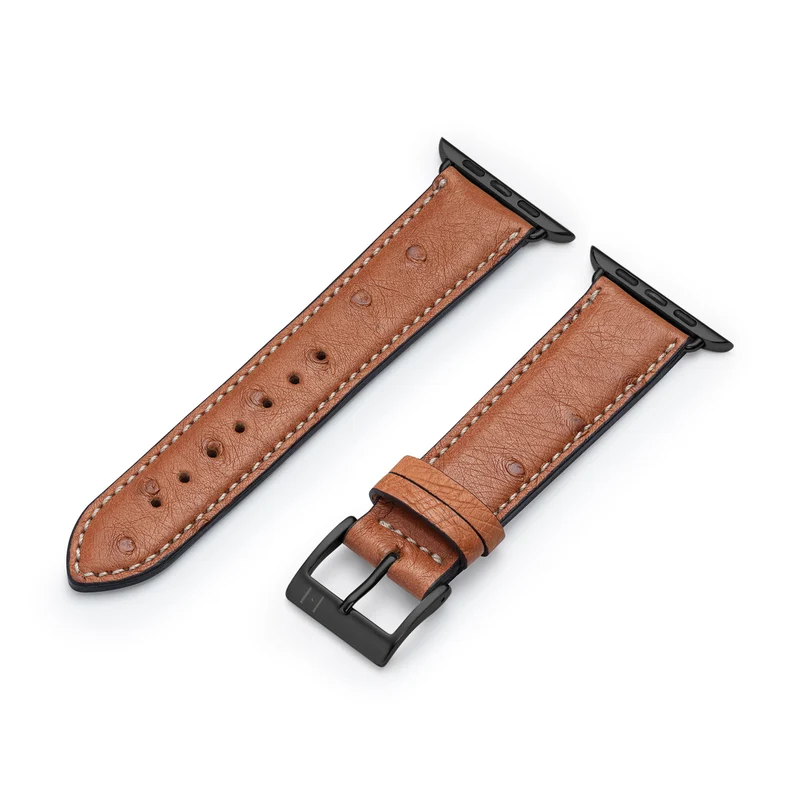 Apple Watch 1-9 Lederarmband aus Straußenleder "OBERKASSEL" – Cognac
