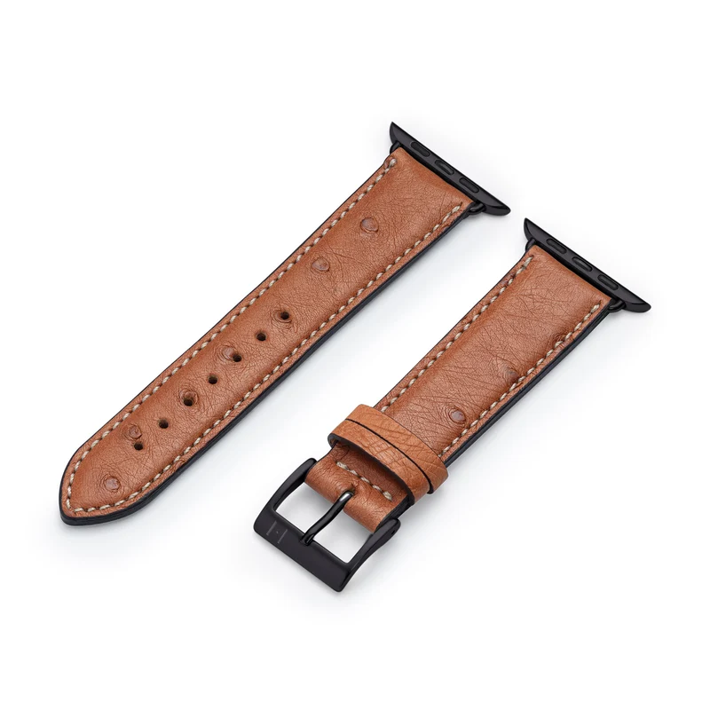 Apple Watch 1-9 Lederarmband aus Straußenleder "OBERKASSEL" – Cognac