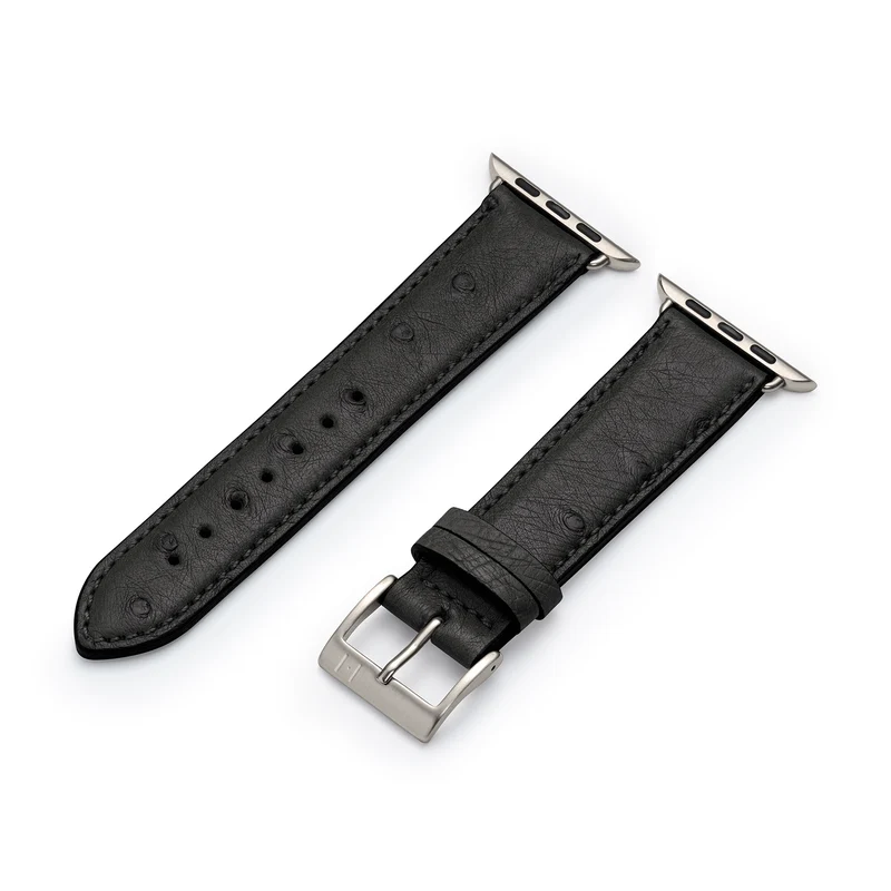 Apple Watch 1-9 Lederarmband aus Straußenleder "OBERKASSEL" – Schwarz