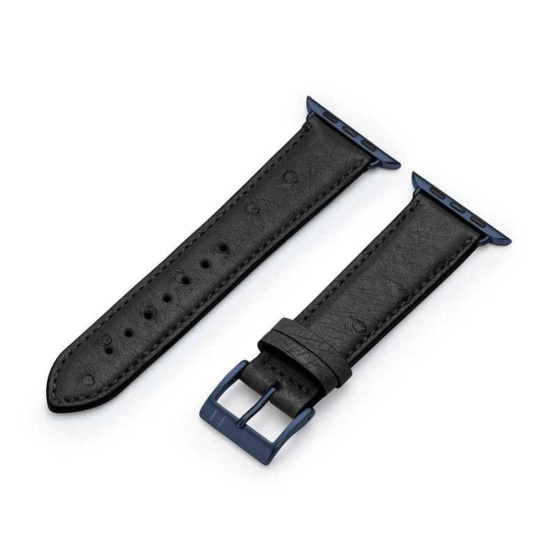 Apple Watch 1-9 Lederarmband aus Straußenleder "OBERKASSEL" – Schwarz
