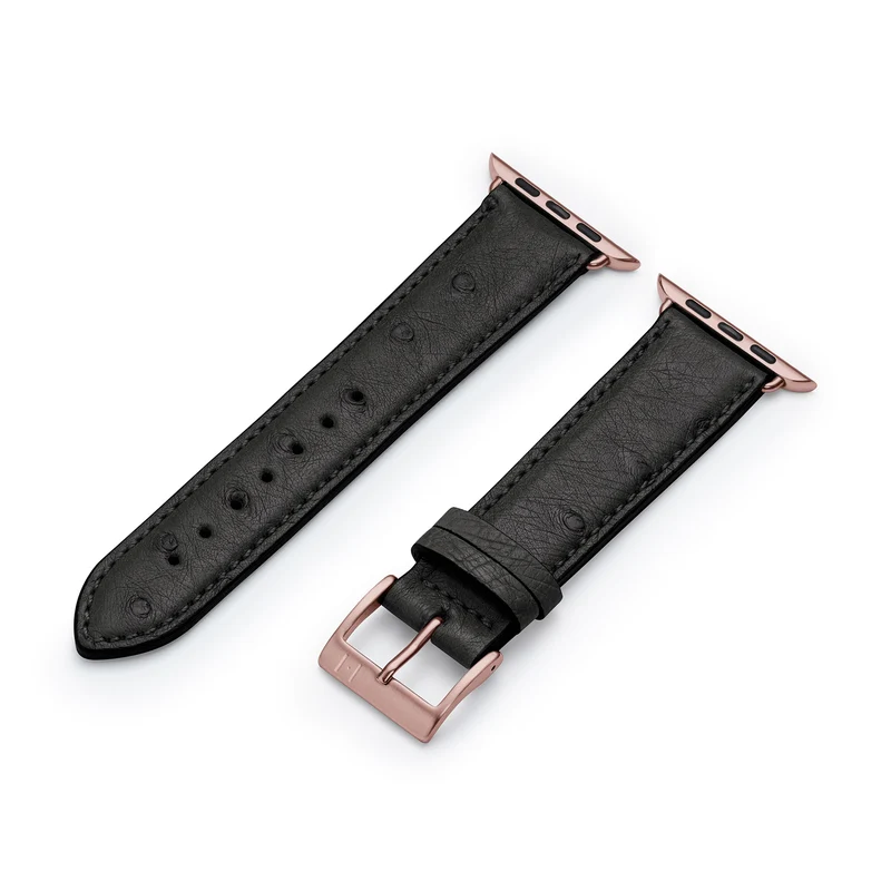 Apple Watch 1-9 Lederarmband aus Straußenleder "OBERKASSEL" – Schwarz