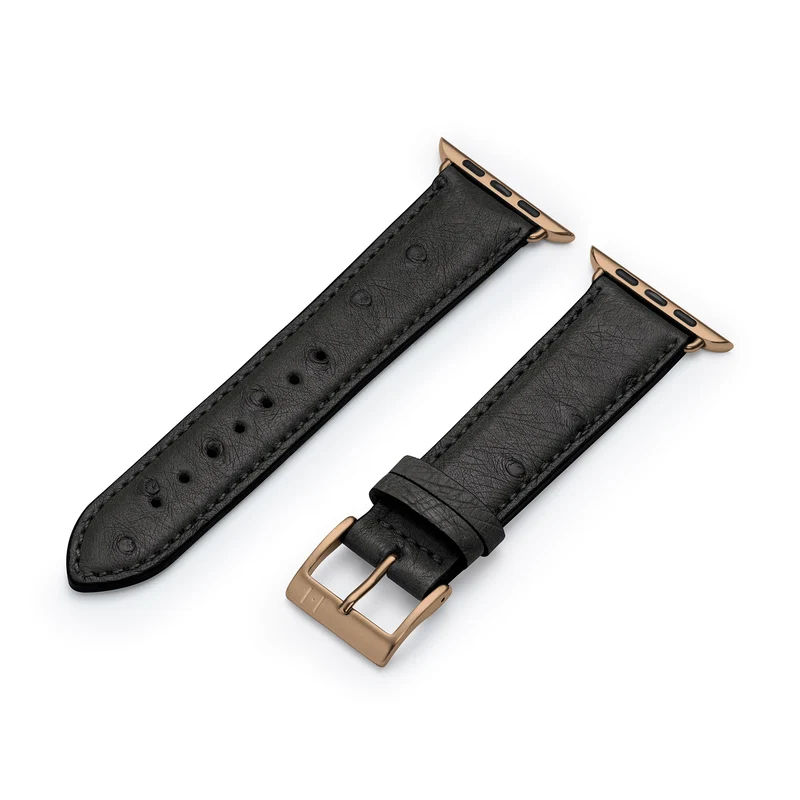 Apple Watch 1-9 Lederarmband aus Straußenleder "OBERKASSEL" – Schwarz