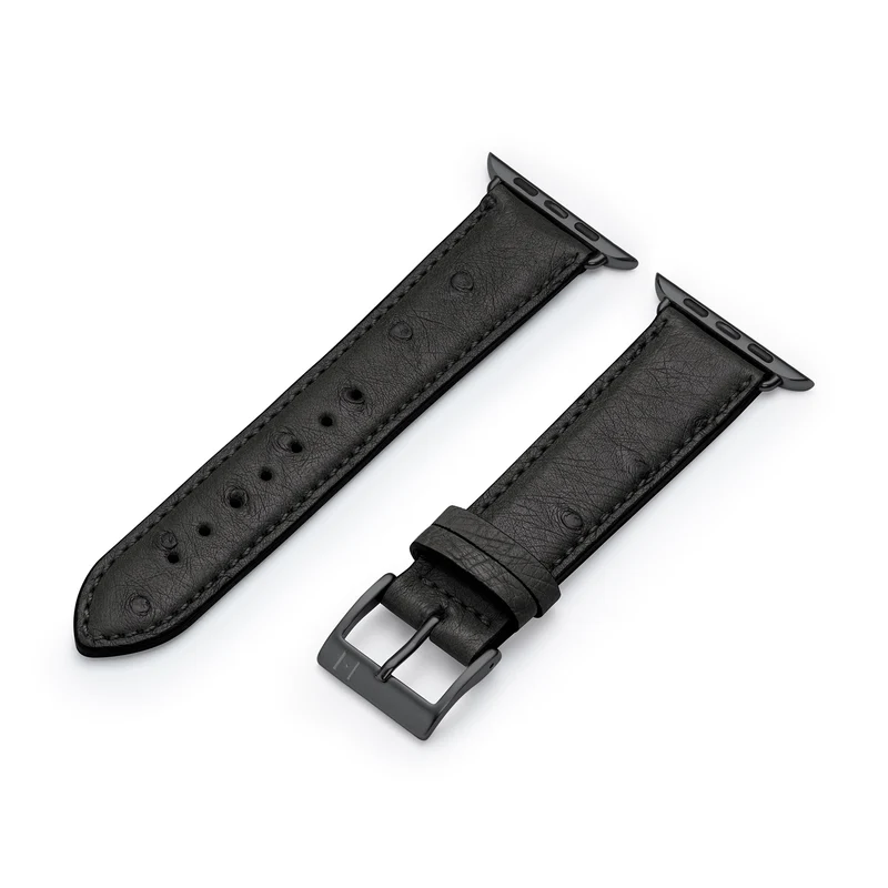 Apple Watch 1-9 Lederarmband aus Straußenleder "OBERKASSEL" – Schwarz