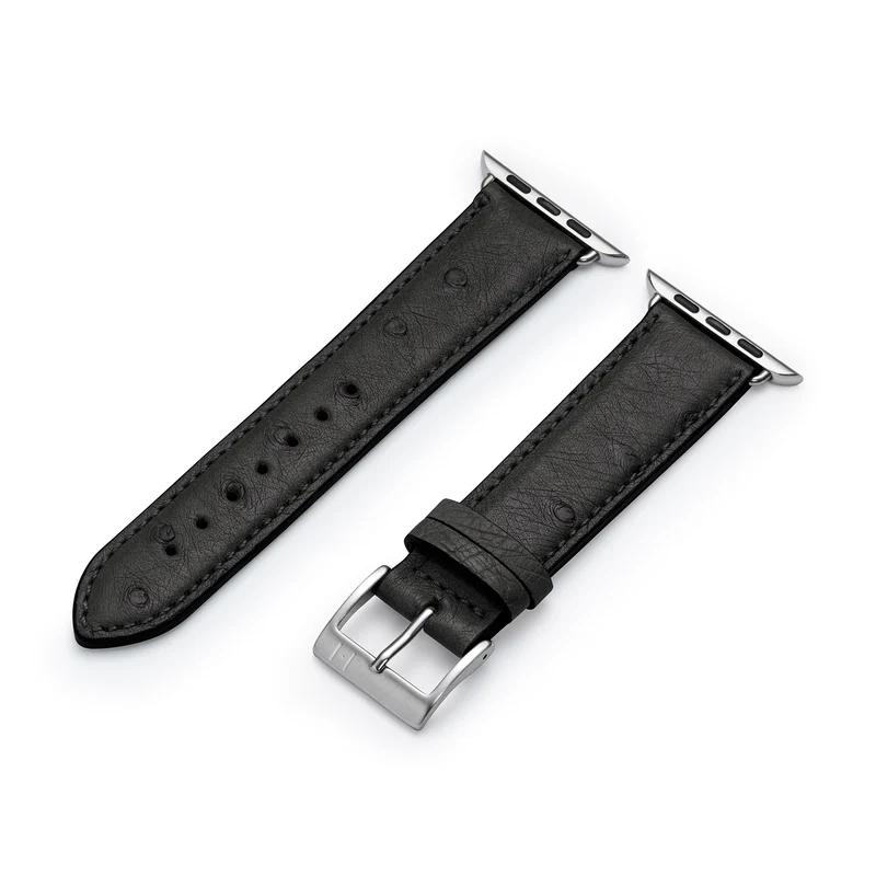 Apple Watch 1-9 Lederarmband aus Straußenleder "OBERKASSEL" – Schwarz