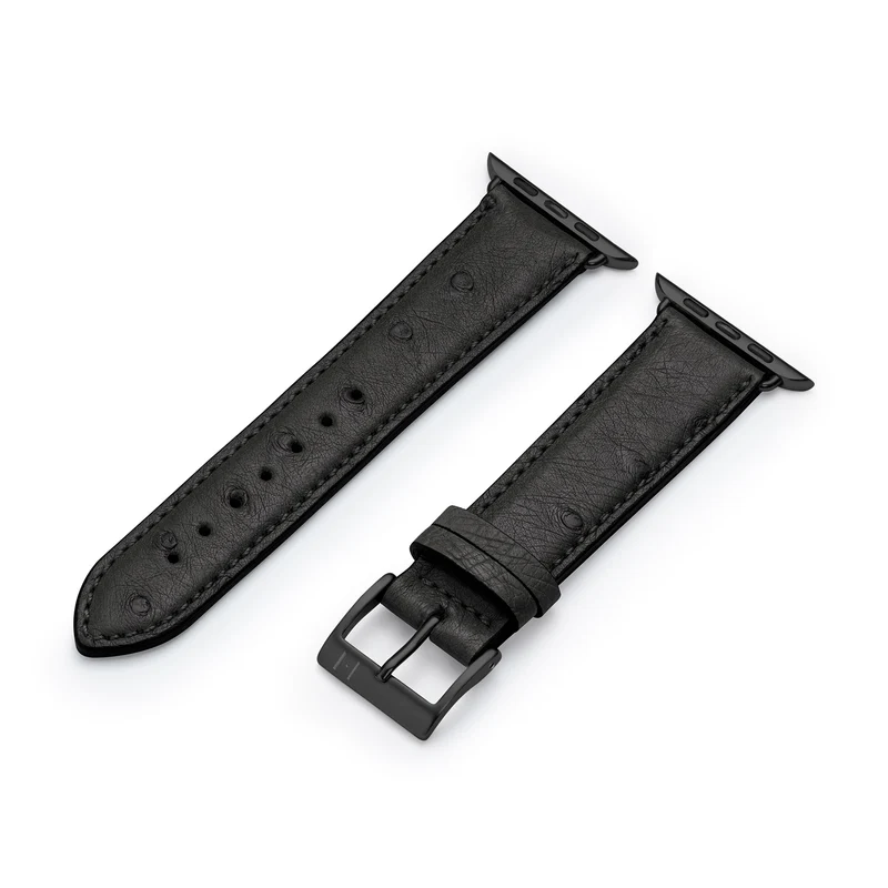 Apple Watch 1-9 Lederarmband aus Straußenleder "OBERKASSEL" – Schwarz