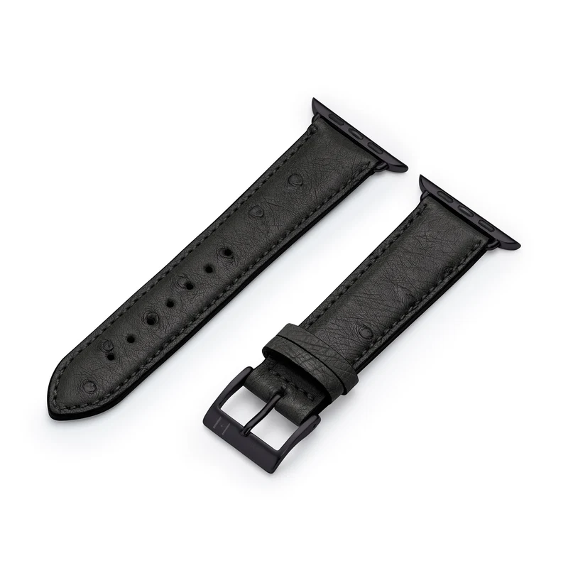 Apple Watch 1-9 Lederarmband aus Straußenleder "OBERKASSEL" – Schwarz