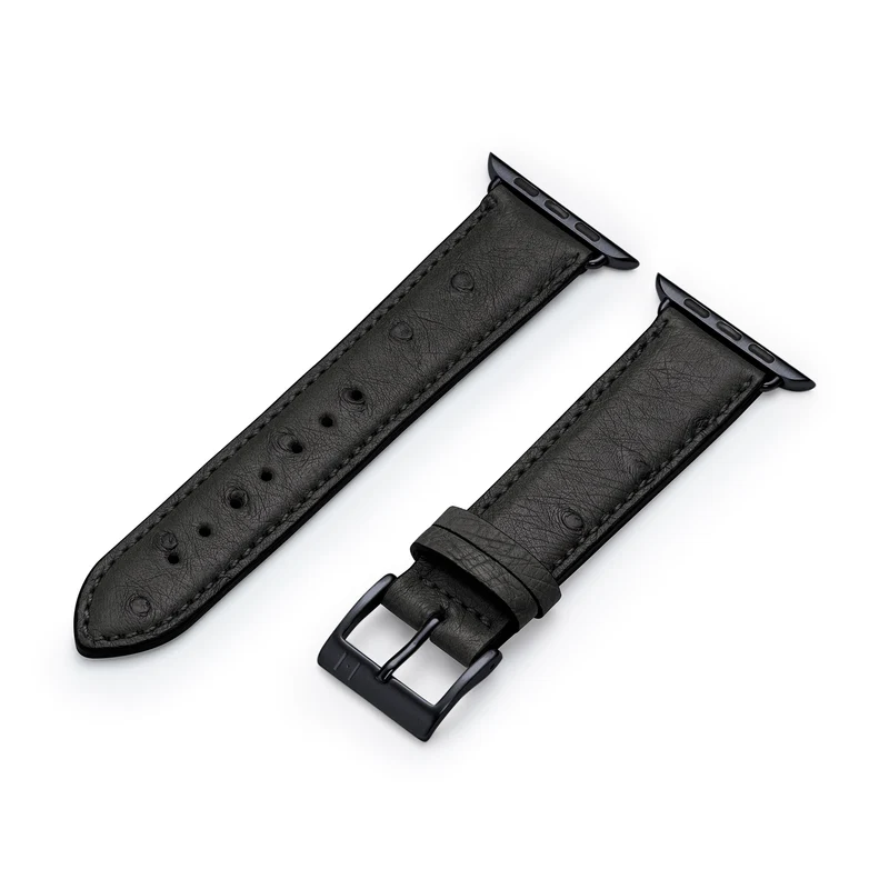 Apple Watch 1-9 Lederarmband aus Straußenleder "OBERKASSEL" – Schwarz