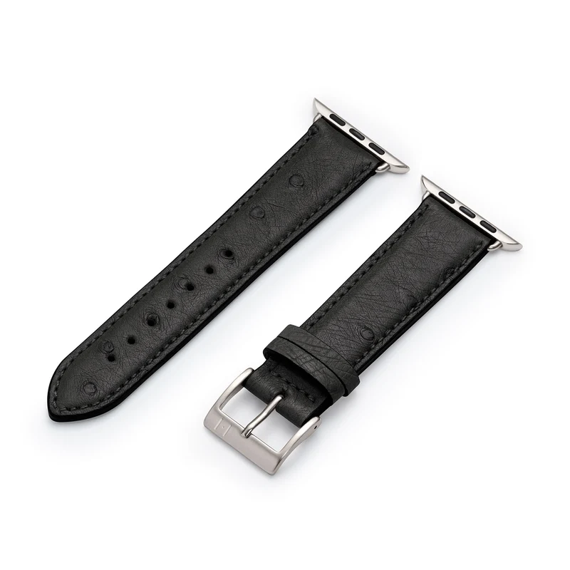 Apple Watch 1-9 Lederarmband aus Straußenleder "OBERKASSEL" – Schwarz