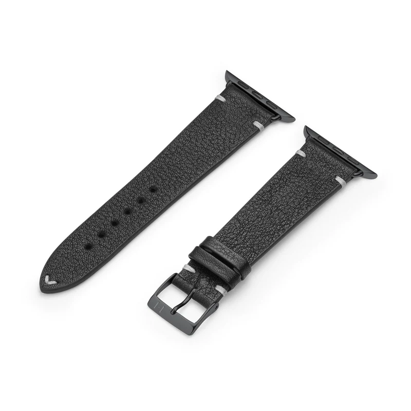 Apple Watch 1-9 Lederarmband aus weichem Leder "ALTONA" (Bioleder) – Schwarz