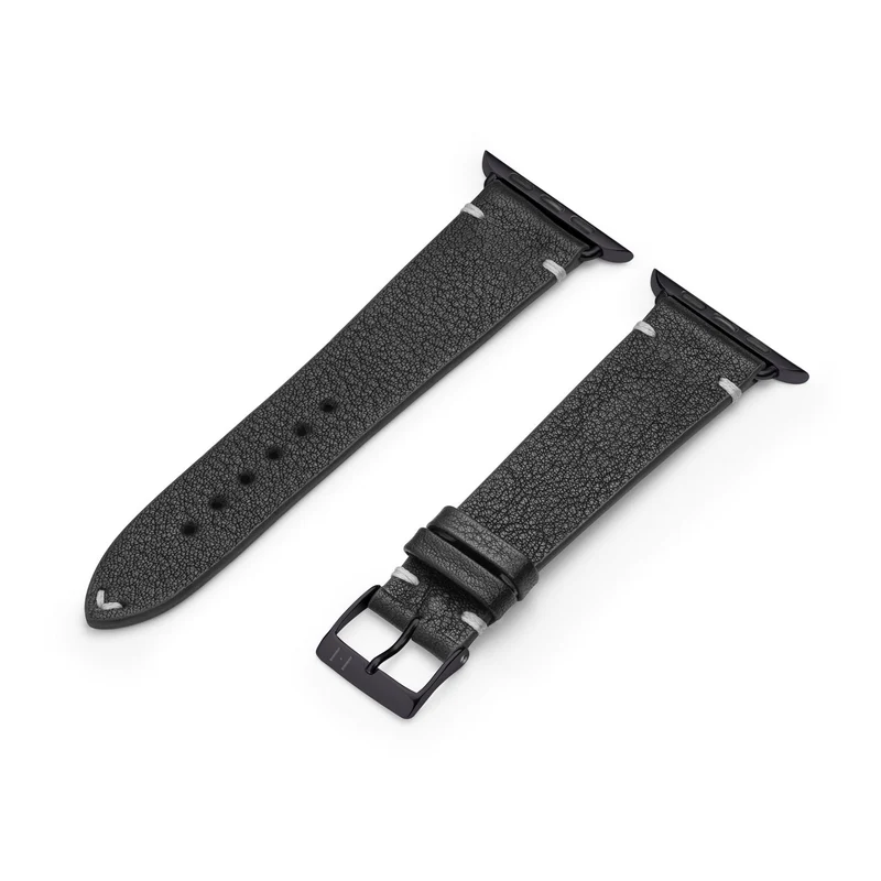 Apple Watch 1-9 Lederarmband aus weichem Leder "ALTONA" (Bioleder) – Schwarz