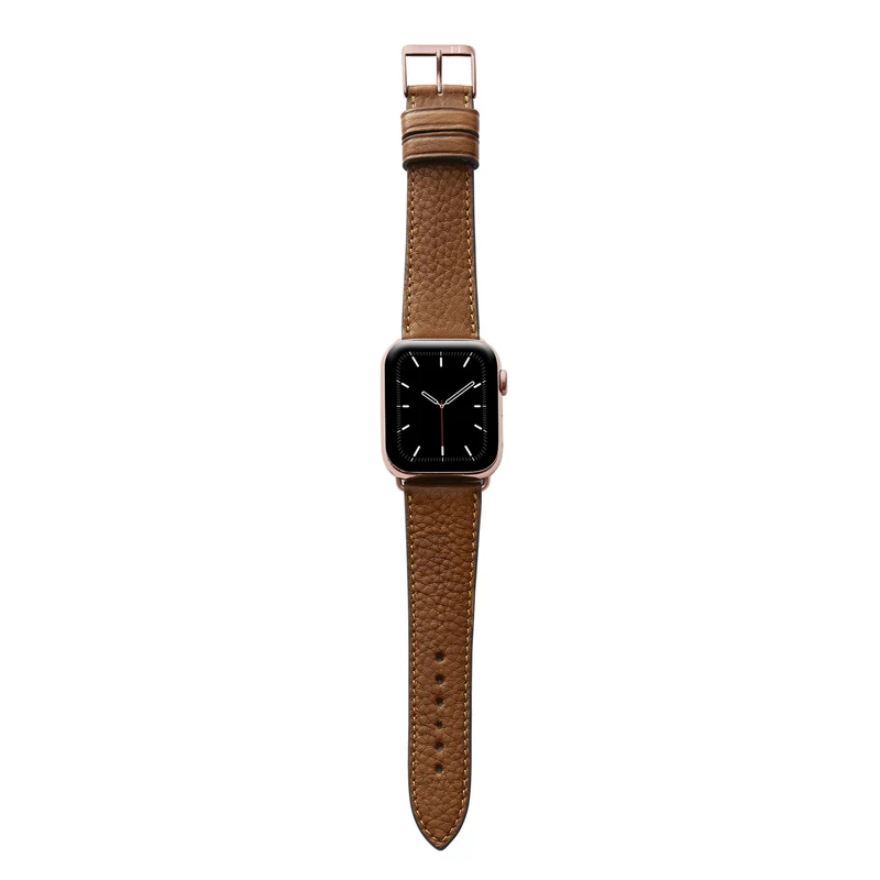 Apple Watch 1-9 Armband "EIMSBÜTTEL" (zertifiziertes Bioleder) – Cognac