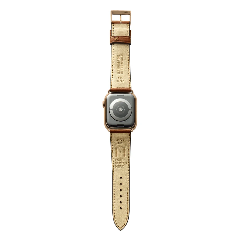 Apple Watch 1-9 Armband "EIMSBÜTTEL" (zertifiziertes Bioleder) – Cognac