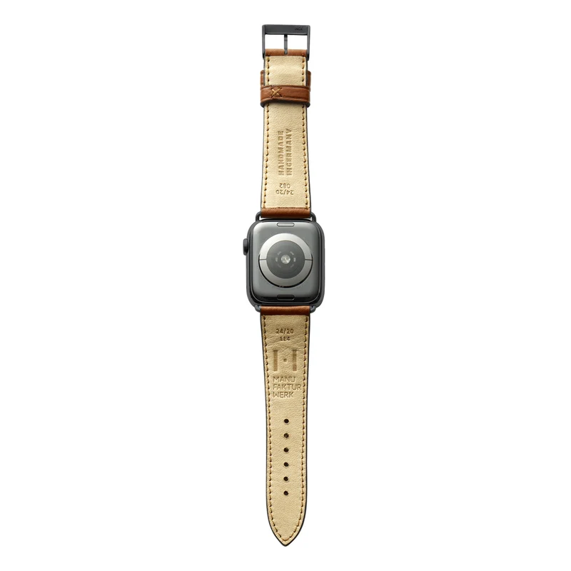 Apple Watch 1-9 Armband "EIMSBÜTTEL" (zertifiziertes Bioleder) – Cognac