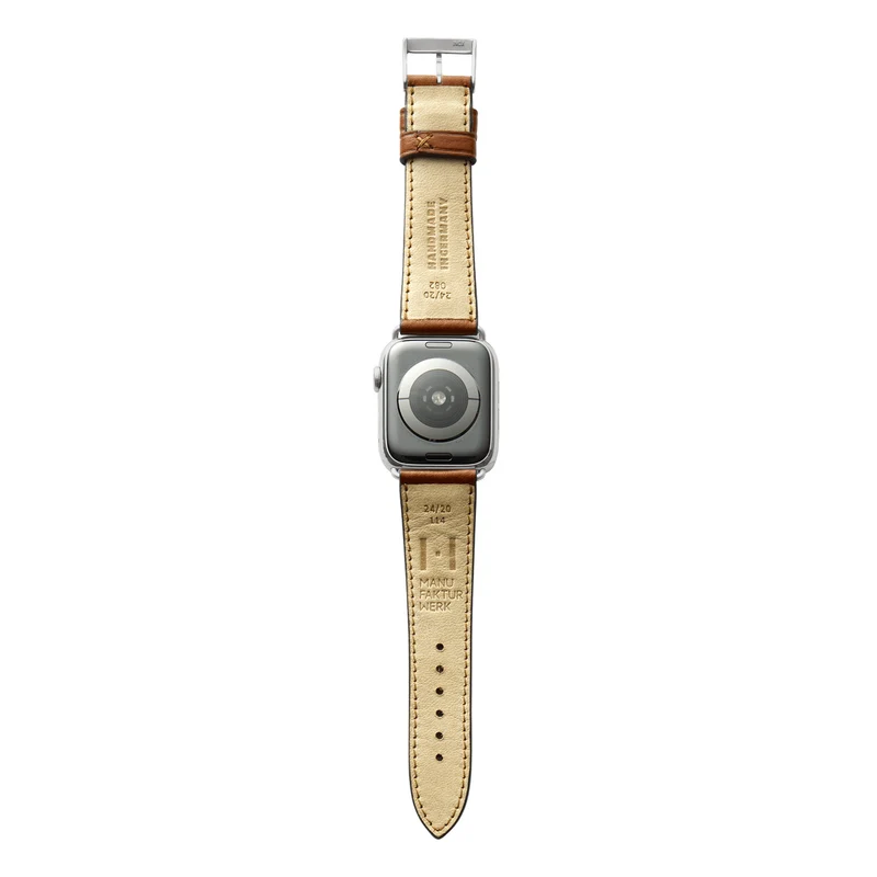 Apple Watch 1-9 Armband "EIMSBÜTTEL" (zertifiziertes Bioleder) – Cognac